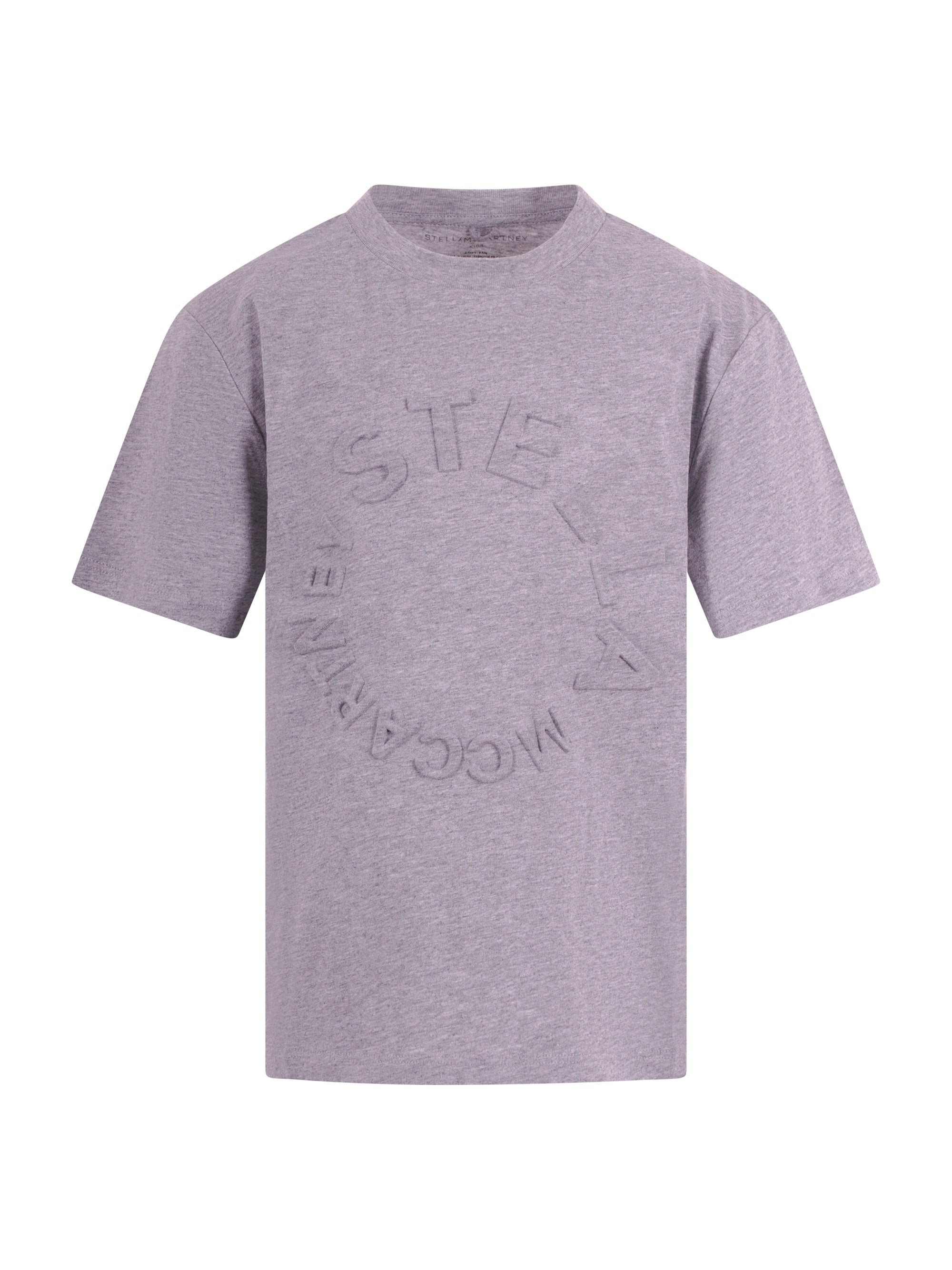 T-shirt per bambina Stella McCartney Kids grigia con logo goffrato sul davanti TV8P41 Z0434 809 STELLA McCARTNEY KIDS 