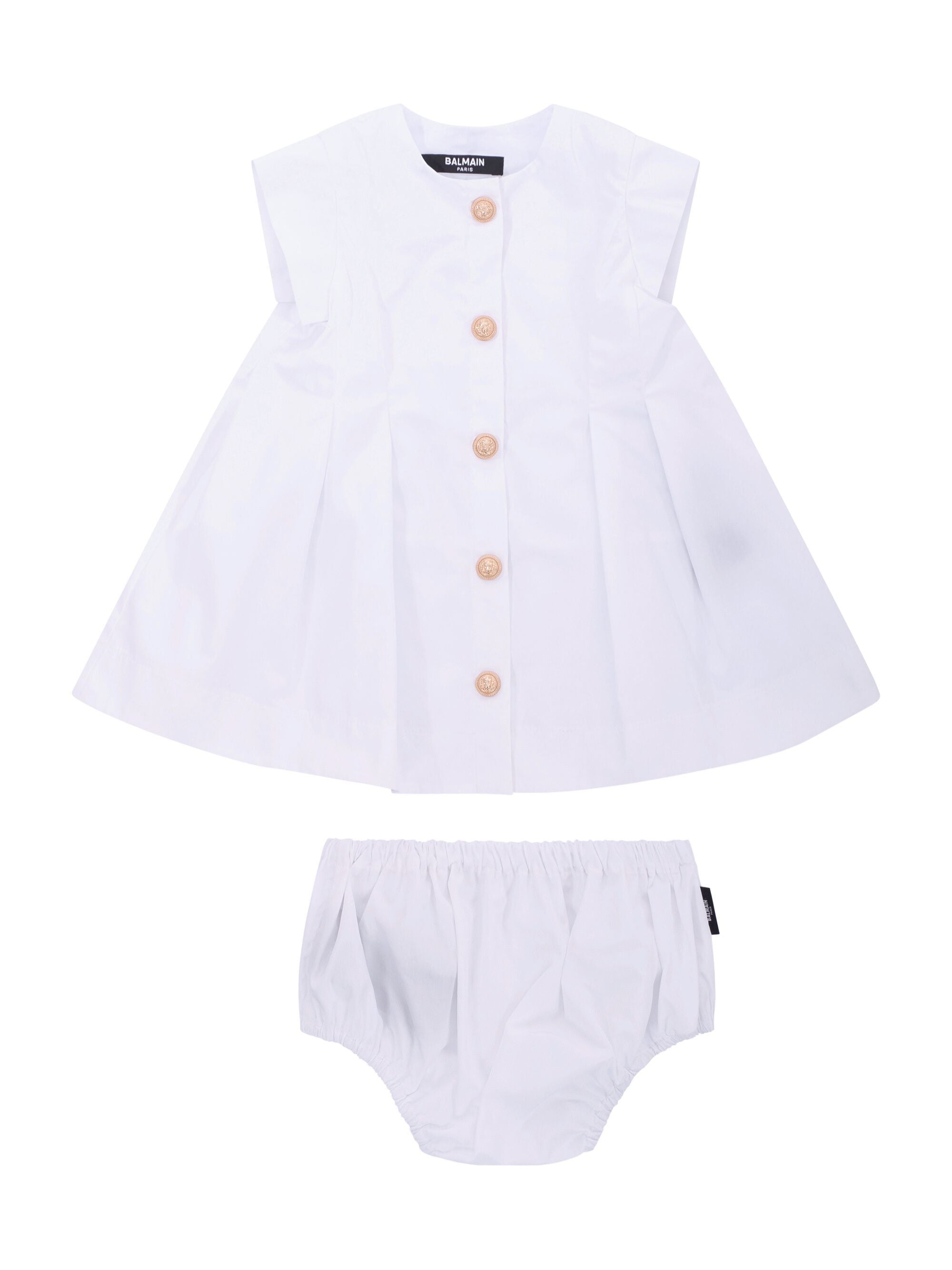 Abito per neonata Balmain Kids bianco con bottoni dorati BY1131 P0562 100 BALMAIN KIDS 