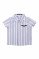 Camicia per neonato Balmain Kids azzurra con design a righe bianche BY5511 P0592 685BC BALMAIN KIDS 