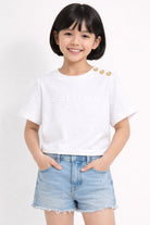 T-shirt da bambina Balmain Kids bianca con bottoni BY8A21 Z3277 100BC BALMAIN KIDS 