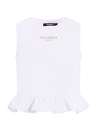 T-shirt per bambina Balmain Kids bianca con dettaglio ruches BY8B42 Z3672 100OR BALMAIN KIDS 