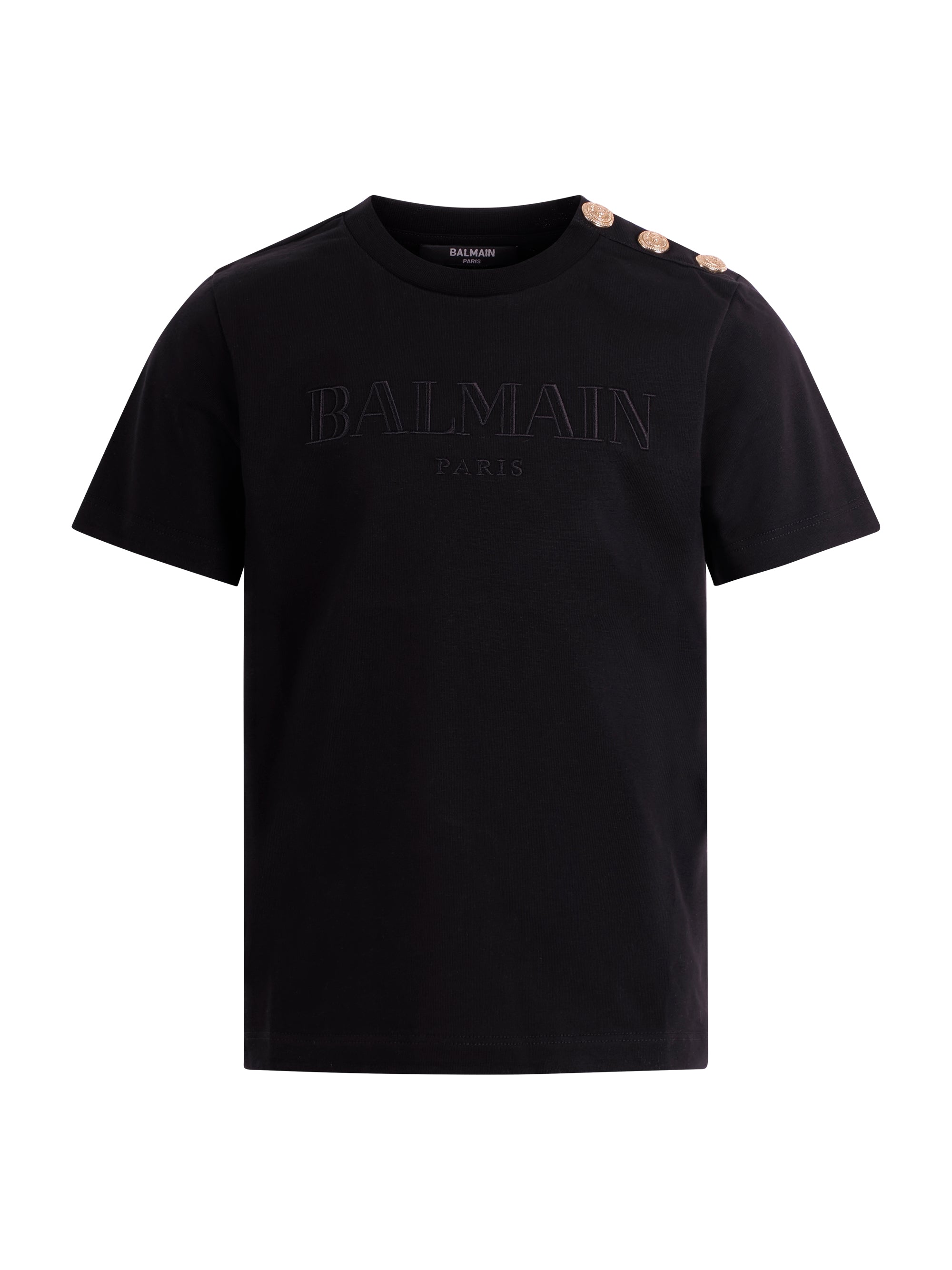 T-shirt per bambino Balmain Kids nera con logo sul davanti BY8Q81 Z3672 930OR BALMAIN KIDS 