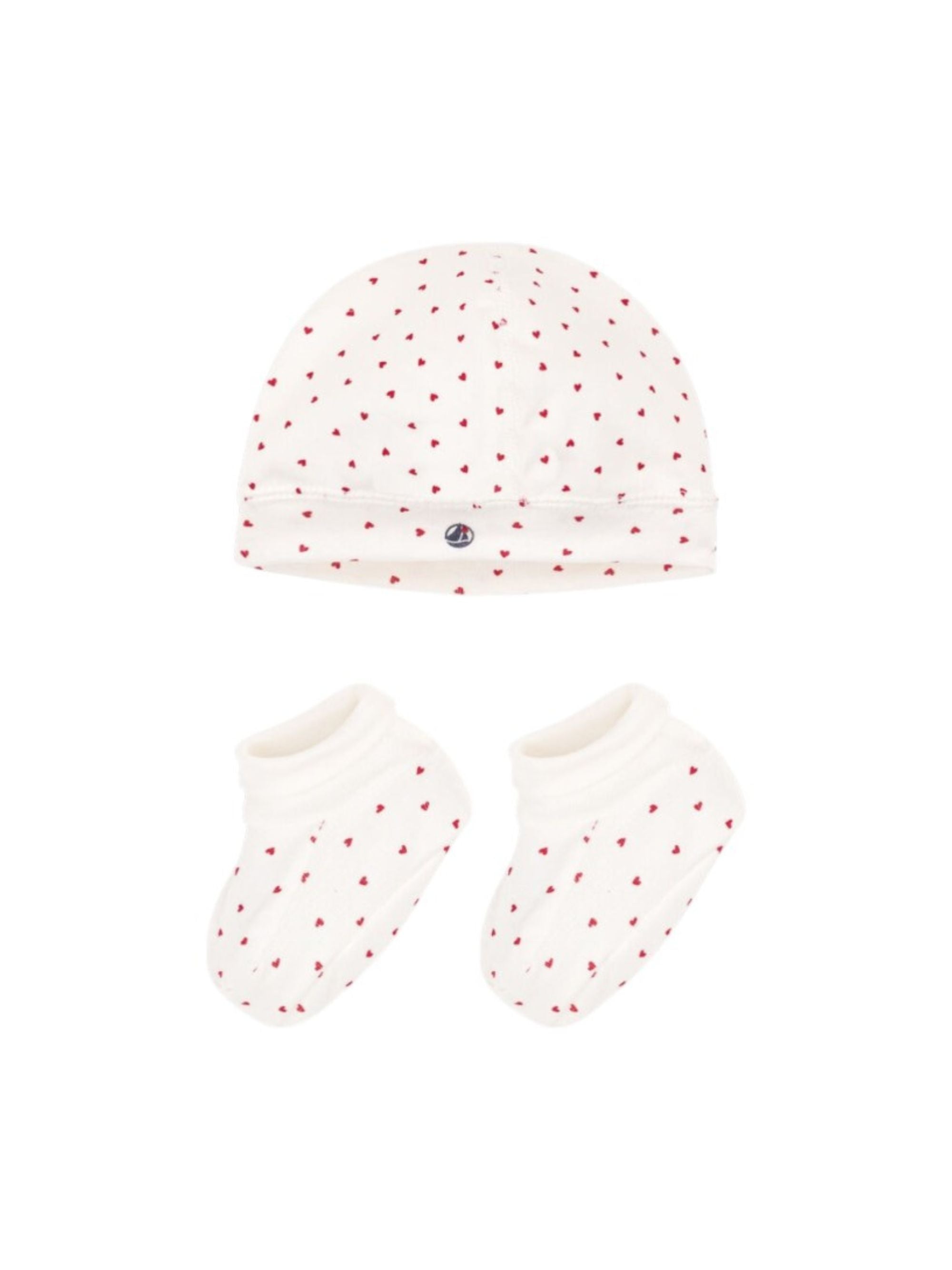 Set cuffietta e babbucce per neonati Petit Bateau bianco con stampa cuoricini all-over A0ARZ 00 PETIT BATEAU KIDS 