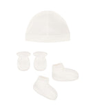 Set cuffietta nascita, muffole e babbucce per neonati Petit Bateau bianco con logo sul davanti A0AS0 00 PETIT BATEAU KIDS 