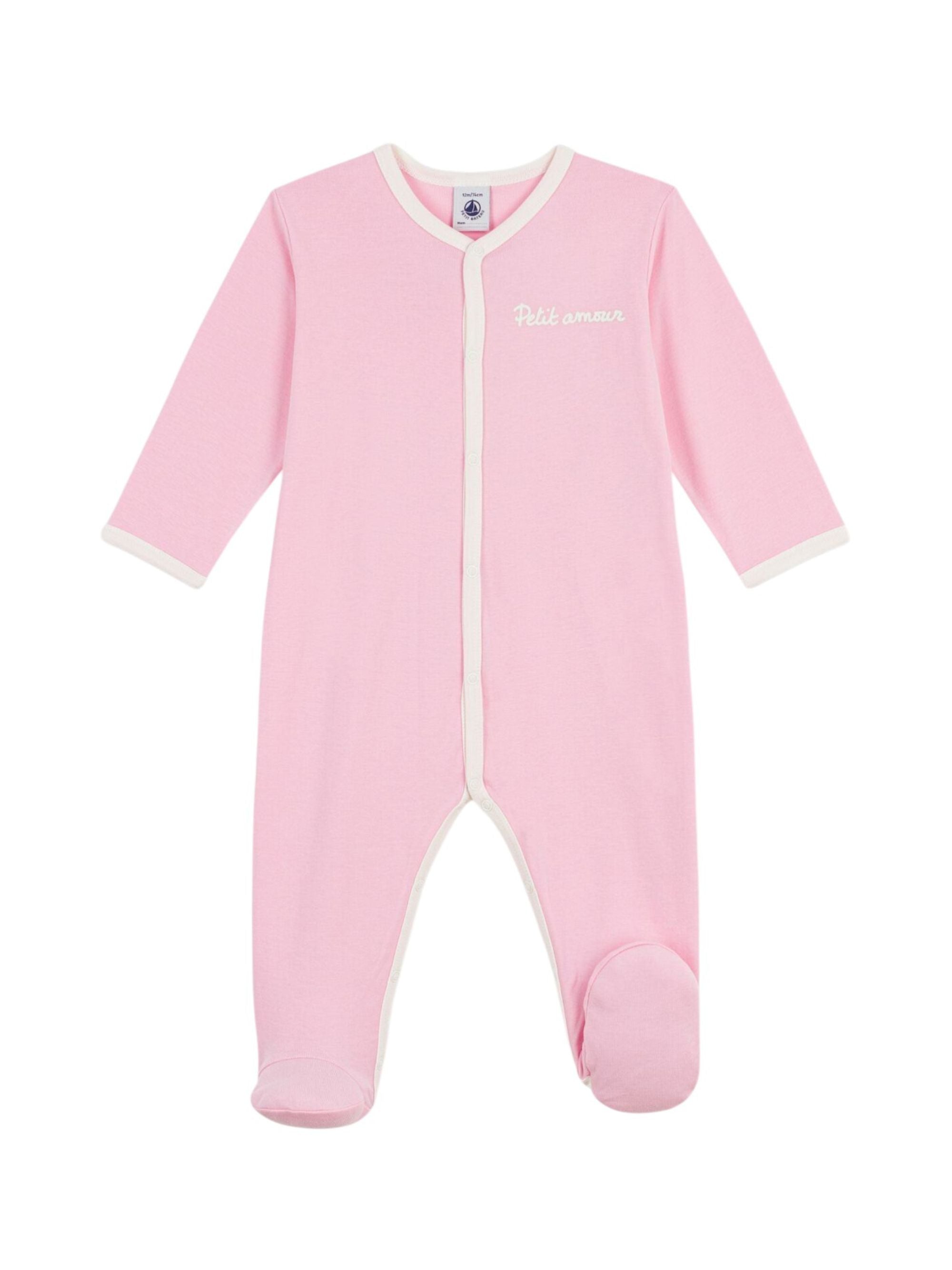 Tutina per neonata Petit Bateau rosa con scritta "petit amour" ricamata sul davanti A0FIZ 03 PETIT BATEAU KIDS 
