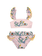 Costume a due pezzi per bambina Stella McCartney Kids rosa con stampa logo sul davanti TYCA55 Z3511 51RMC STELLA McCARTNEY KIDS 