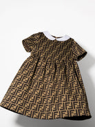 Abitino per neonata Fendi Kids marrone con colletto a contrasto e monogramma FF - Rubino Kids