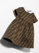 Abitino per neonata Fendi Kids marrone con colletto a contrasto e monogramma FF - Rubino Kids