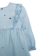 Abito a fiori con ruches per neonata Tommy Hilfiger Junior azzurro con orlo curvo - Rubino Kids