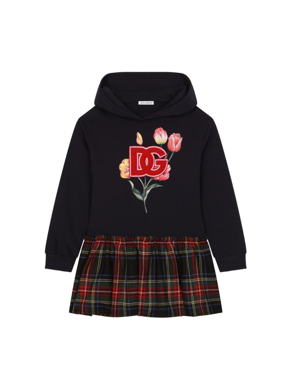 Abito a maniche lunghe con stampa per bambina Dolce & Gabbana Kids nero con cappuccio - Rubino Kids