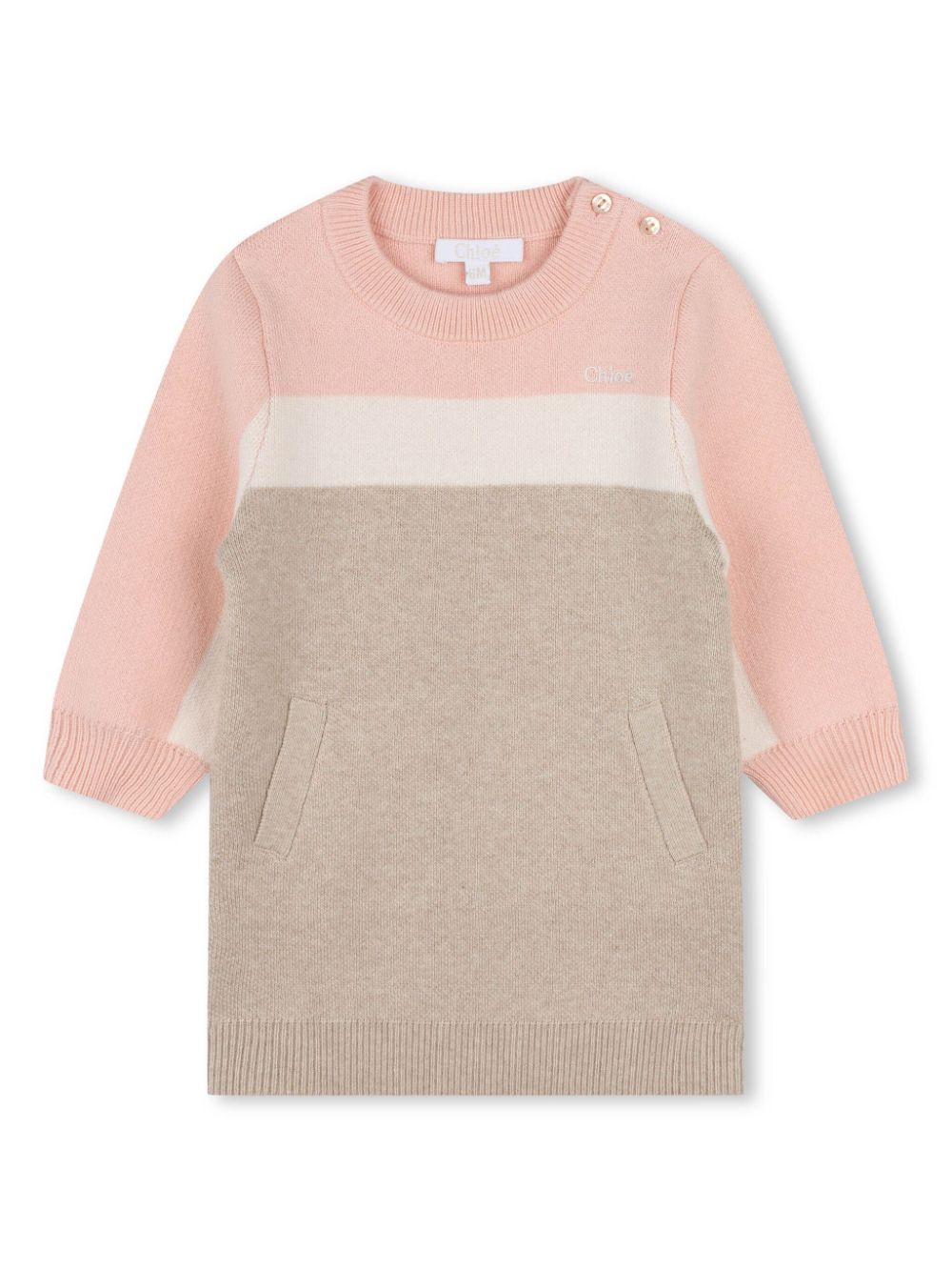 Abito a maniche lunghe per neonato Chloé Kids multicolor con abbottonatura sulla spalla - Rubino Kids