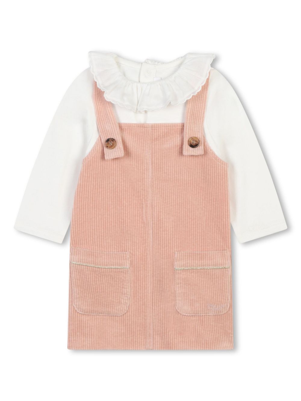 Abito a salopette per neonata Chloé Kids rosa con girocollo - Rubino Kids