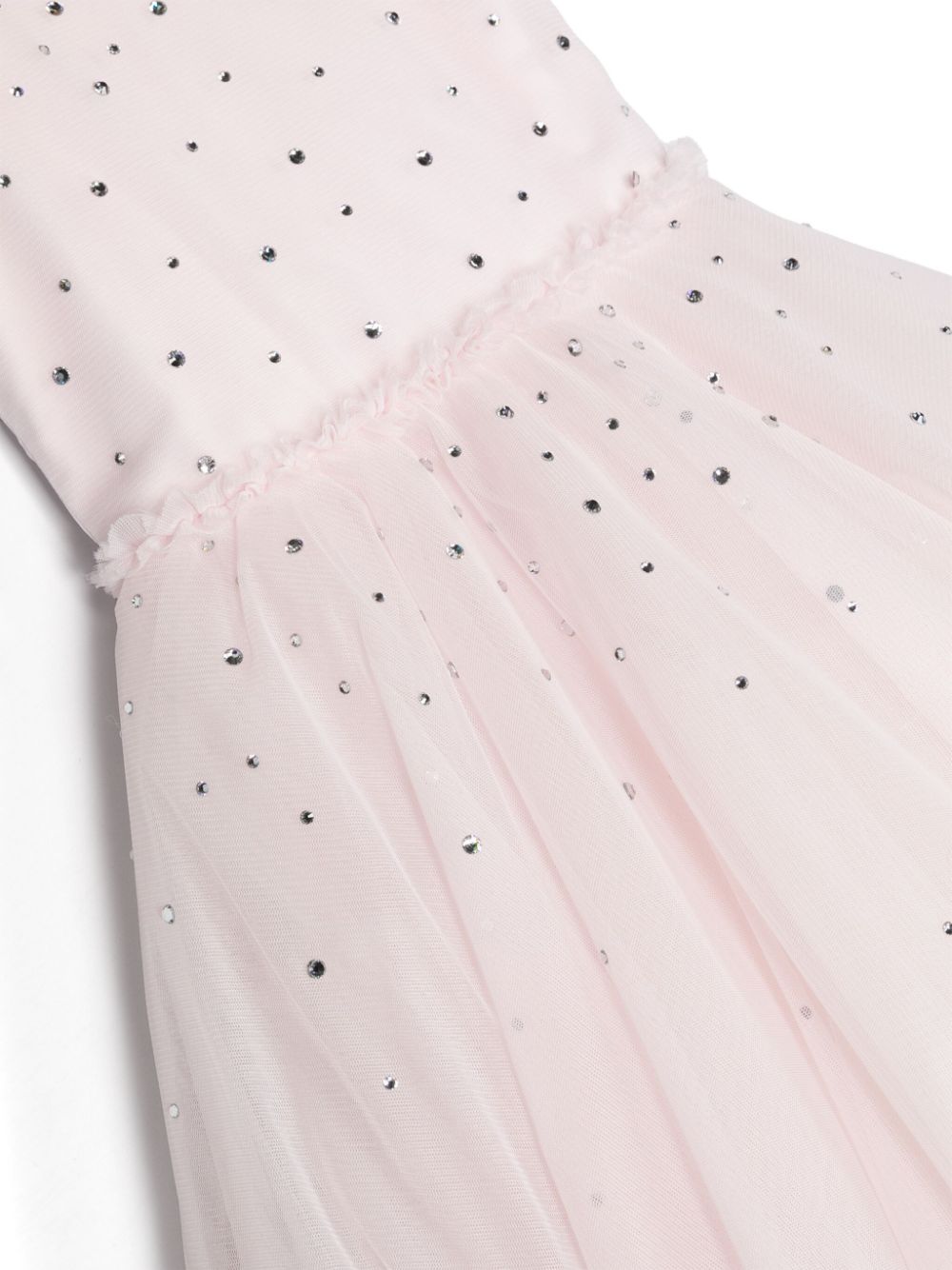 Abito ampio per bambina Monnalisa rosa con strass e ruches - Rubino Kids