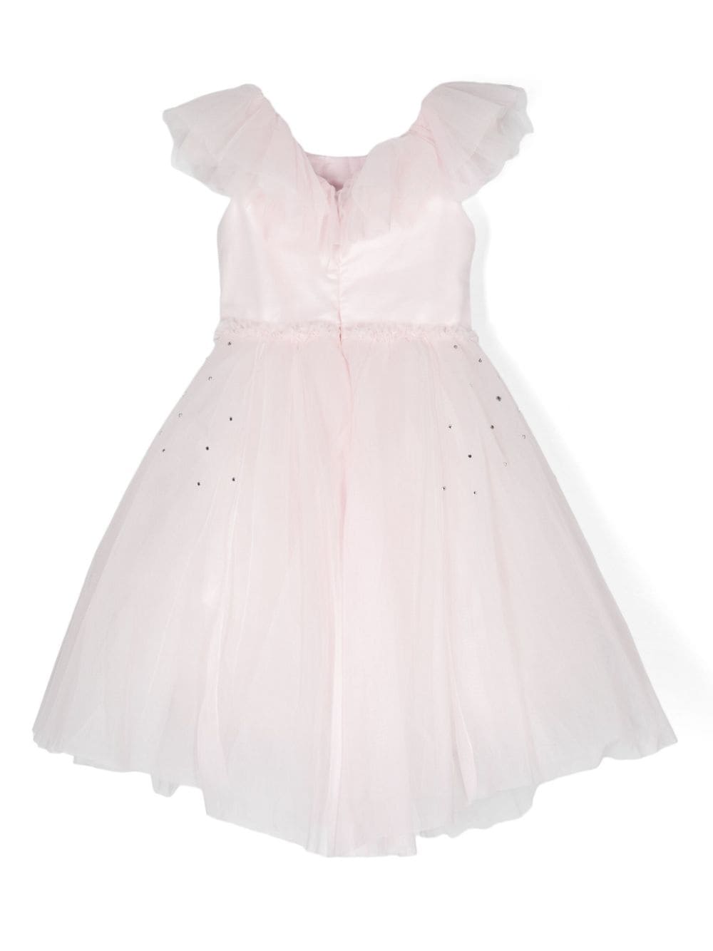 Abito ampio per bambina Monnalisa rosa con strass e ruches - Rubino Kids