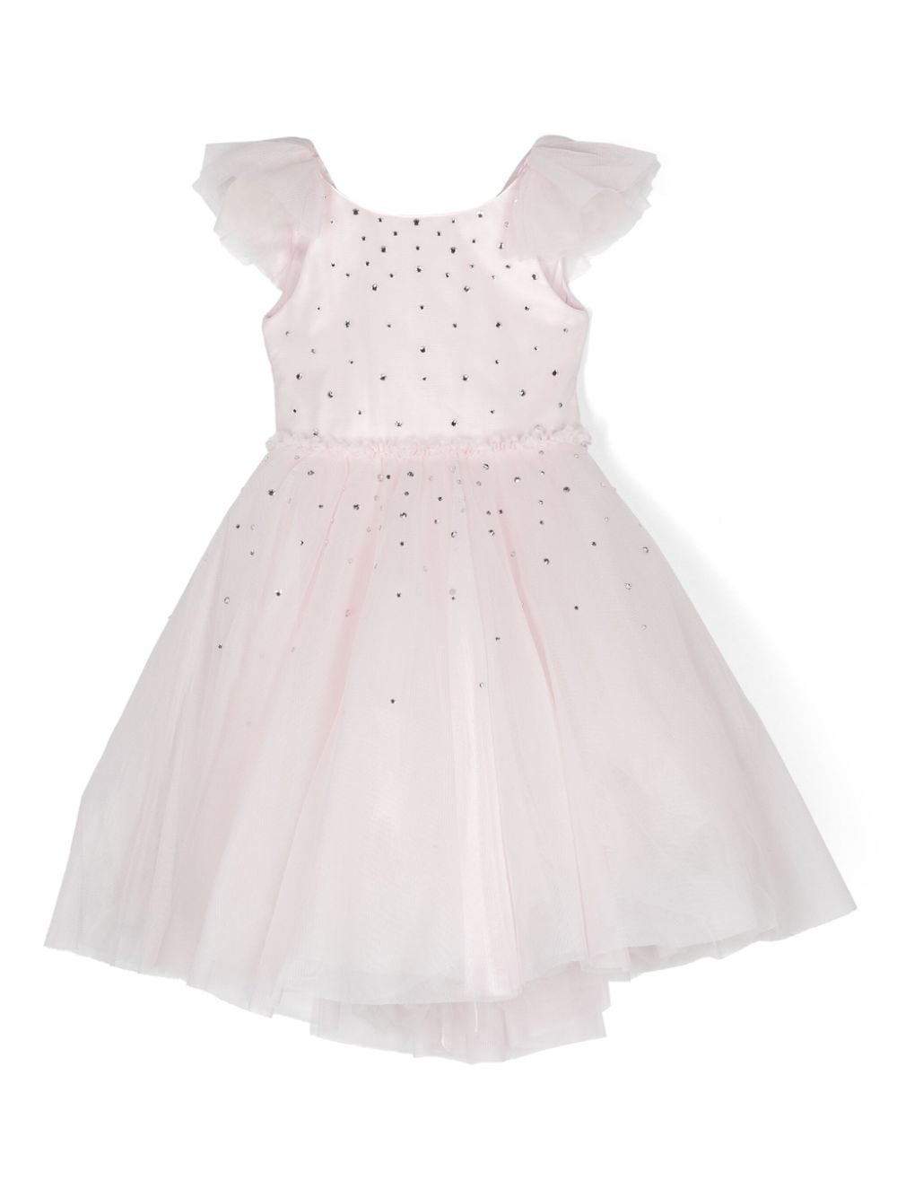 Abito ampio per bambina Monnalisa rosa con strass e ruches - Rubino Kids