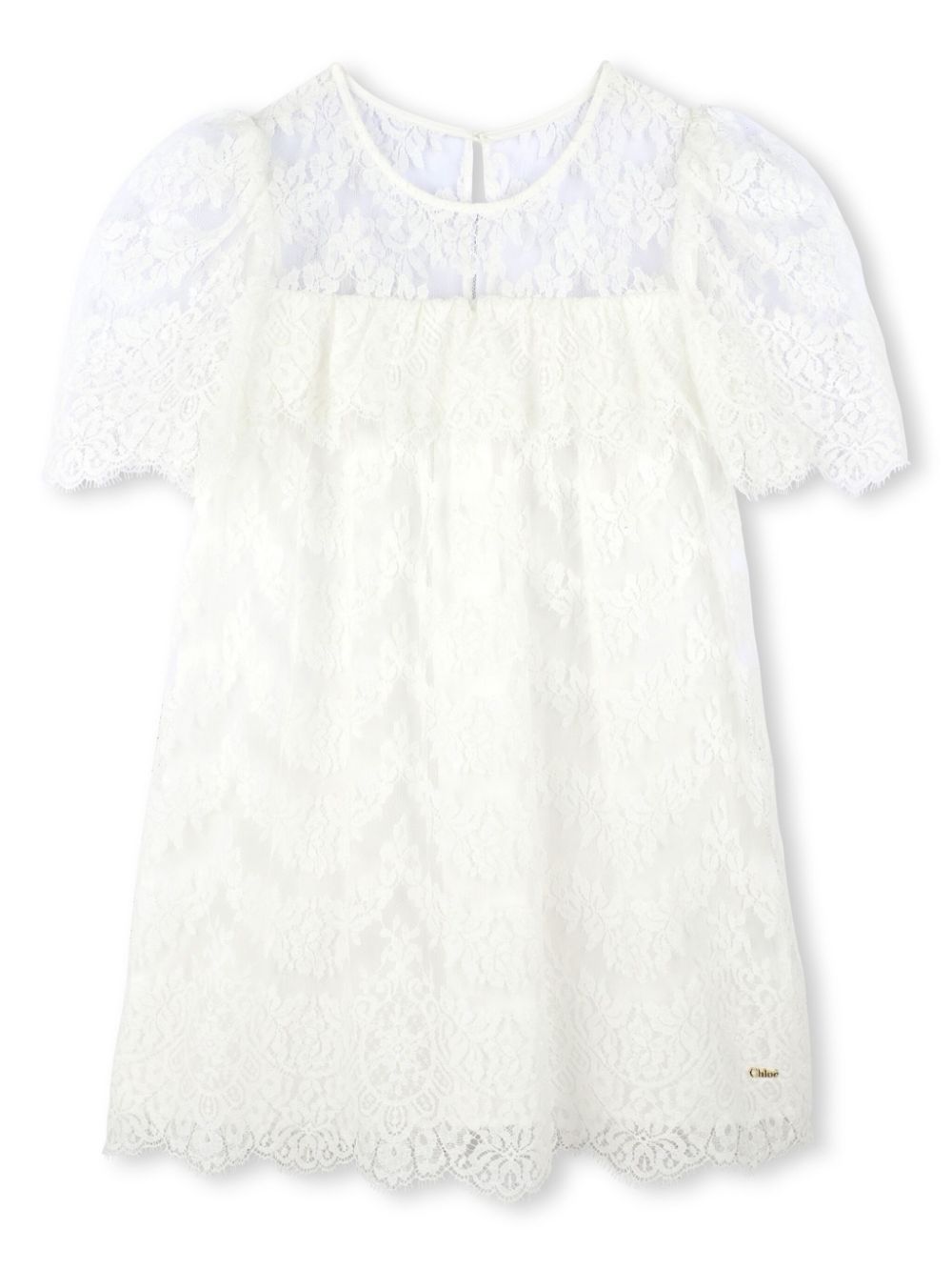 Abito Calais per bambina Chloè Kids bianco con scritto con logo - Rubino Kids