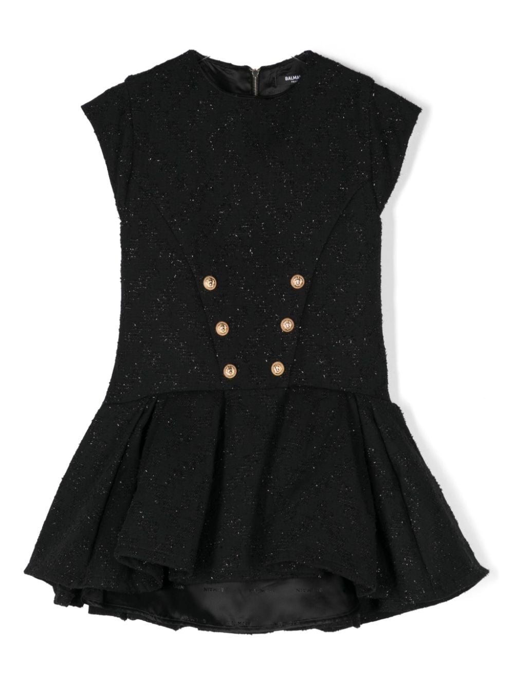 Abito con effetto jacquard per bambina Balmain Kids nero con dettaglio lurex - Rubino Kids