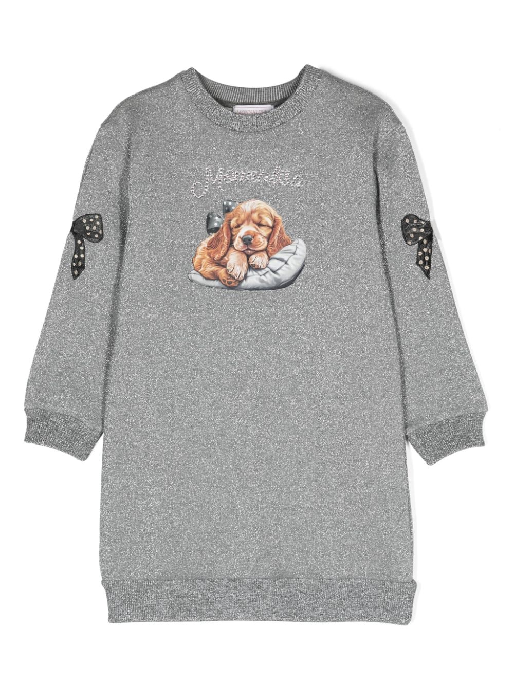 Abito con effetto metallizzato per bambina Monnalisa grigio con logo frontale - Rubino Kids