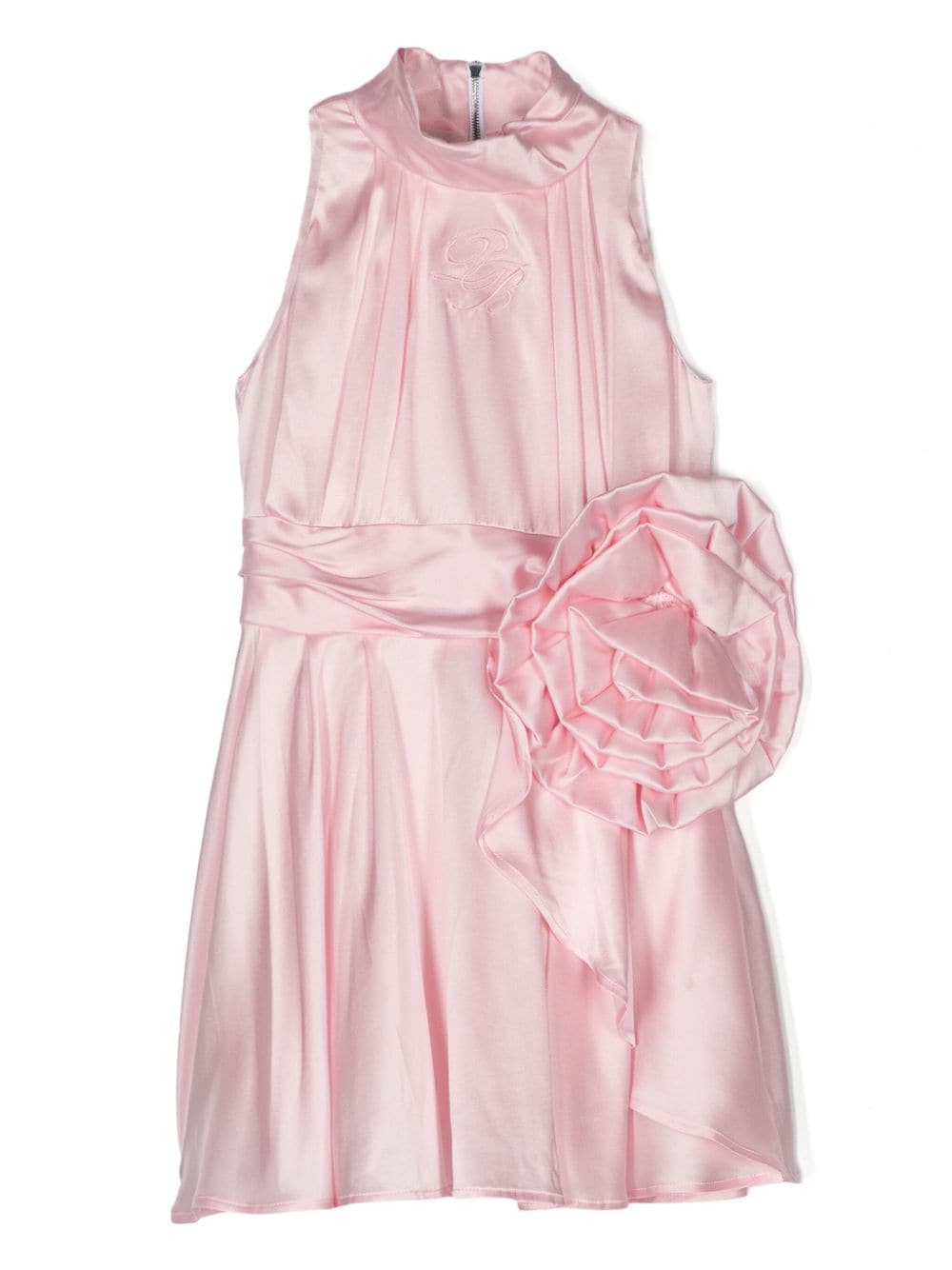 Abito con finitura satinata in setam per bambina Balmain Kids rosa con collo alto - Rubino Kids