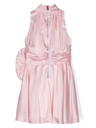 Abito con finitura satinata in setam per bambina Balmain Kids rosa con collo alto - Rubino Kids