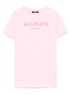 Abito con logo in rilievo per bambina Balmain Kids rosa con girocollo - Rubino Kids