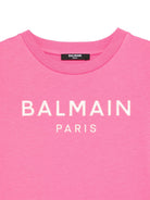 Abito con logo in rilievo per bambina Balmain Kids rosa con girocollo - Rubino Kids