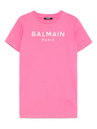 Abito con logo in rilievo per bambina Balmain Kids rosa con girocollo - Rubino Kids