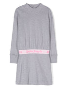 Abito con logo in vita per bambina Palm Angels Kids grigio con girocollo - Rubino Kids