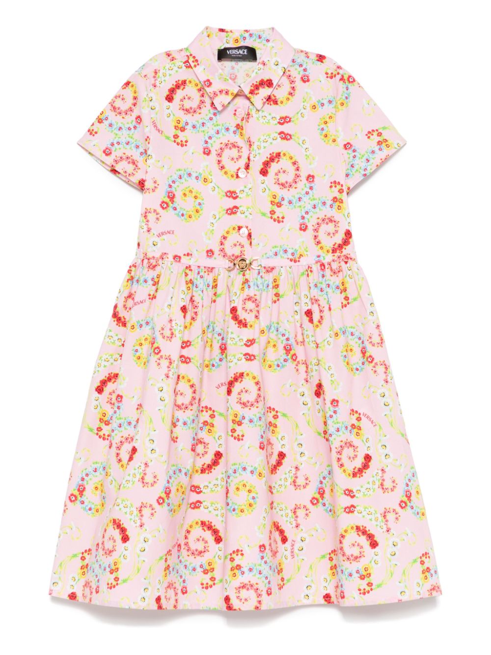 Abito con stampa floreale per bambina Versace Kids rosa con chiusura laterale nascosta - Rubino Kids