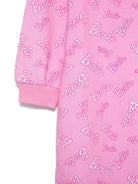 Abito con stampa logo Barbie per bambina Monnalisa rosa con girocollo a coste - Rubino Kids