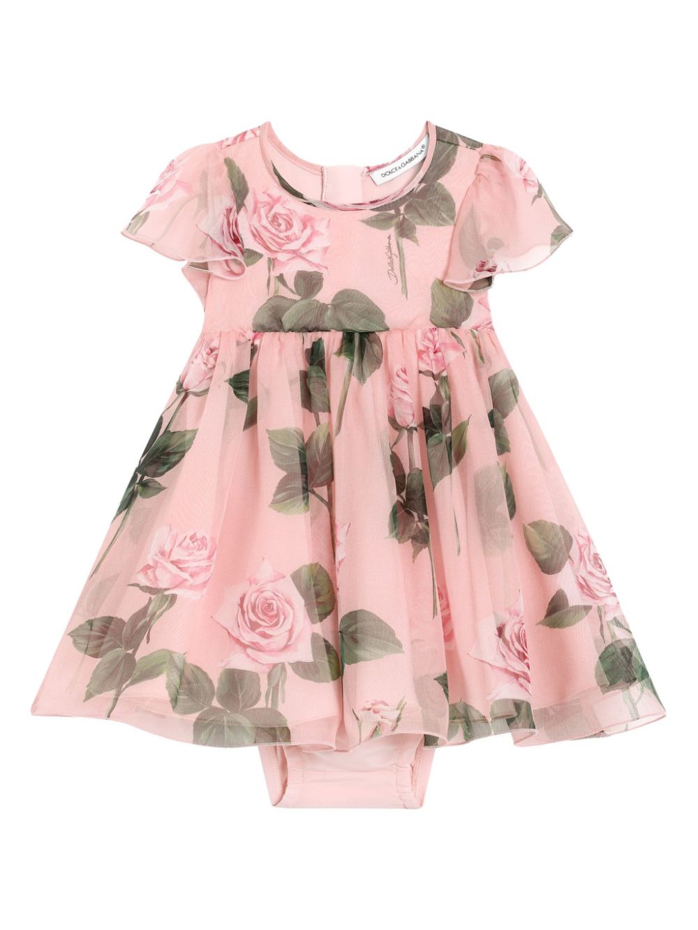 Abito con stampa per neonata Dolce & Gabbana Kids rosa con dettaglio con arricciature - Rubino Kids