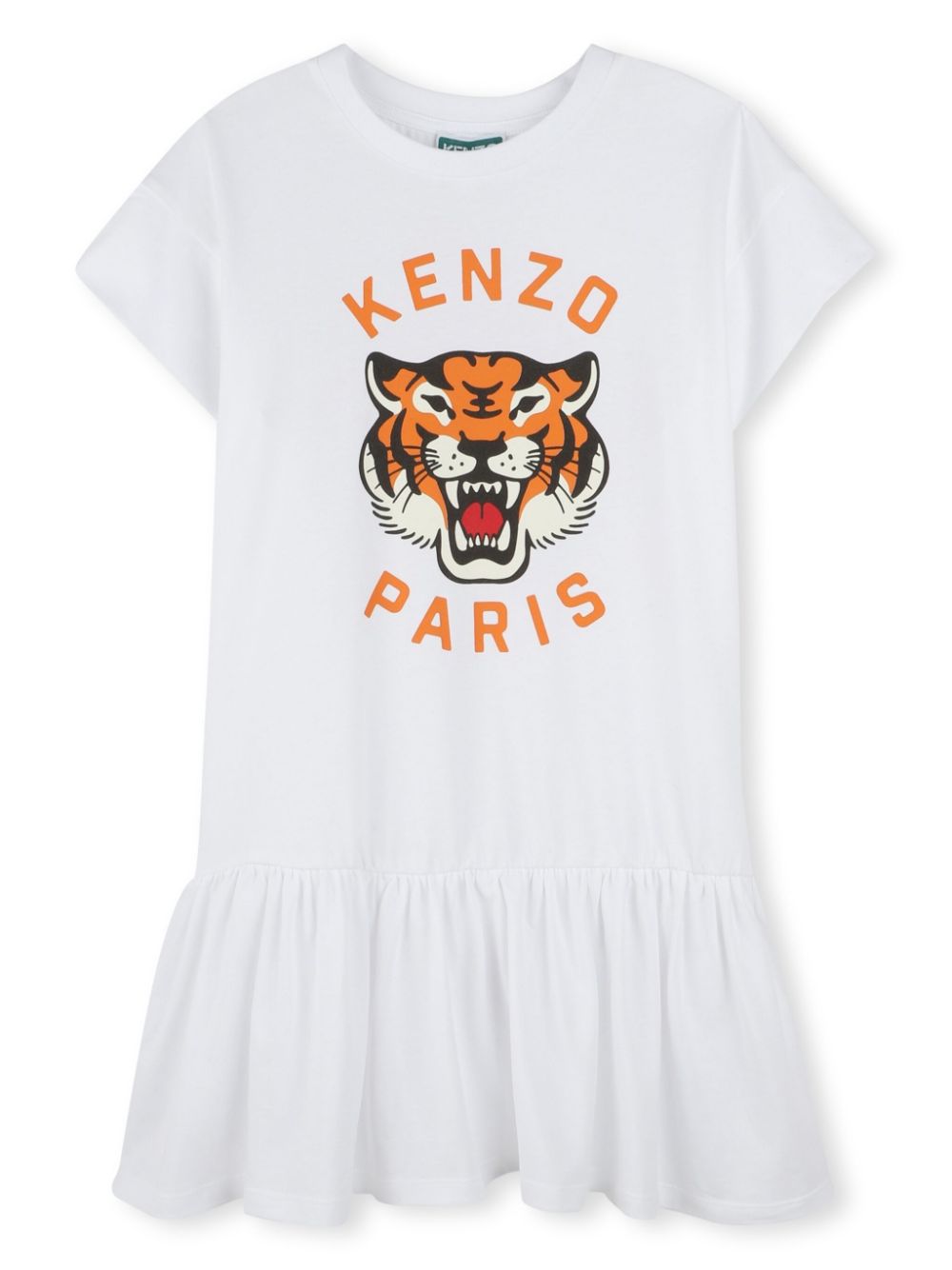 Abito con stampa Tiger per bambina Kenzo Kids bianco con orlo svasato - Rubino Kids