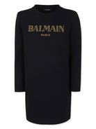 Abito corto con ricamo per bambina Balmain Kids nero con girocollo - Rubino Kids