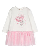 Abito corto con rifinitura in tulle per neonata Monnalisa bianco con scollo rotondo - Rubino Kids