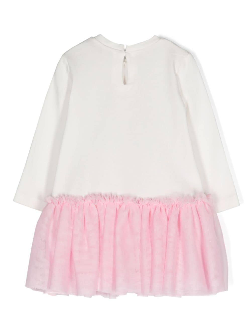 Abito corto con rifinitura in tulle per neonata Monnalisa bianco con scollo rotondo - Rubino Kids