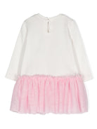 Abito corto con rifinitura in tulle per neonata Monnalisa bianco con scollo rotondo - Rubino Kids