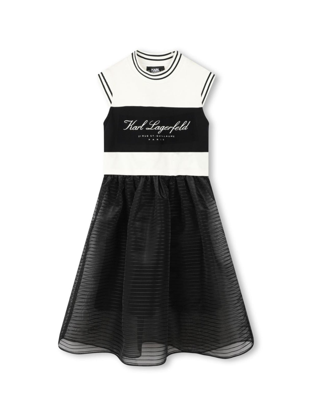 Abito corto per bambina Karl Lagerfeld Kids nero e bianco con stampa - Rubino Kids