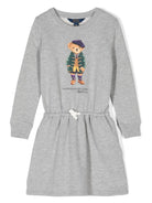 Abito corto per bambina Ralph Lauren Kids grigio con stampa Polo Bear - Rubino Kids