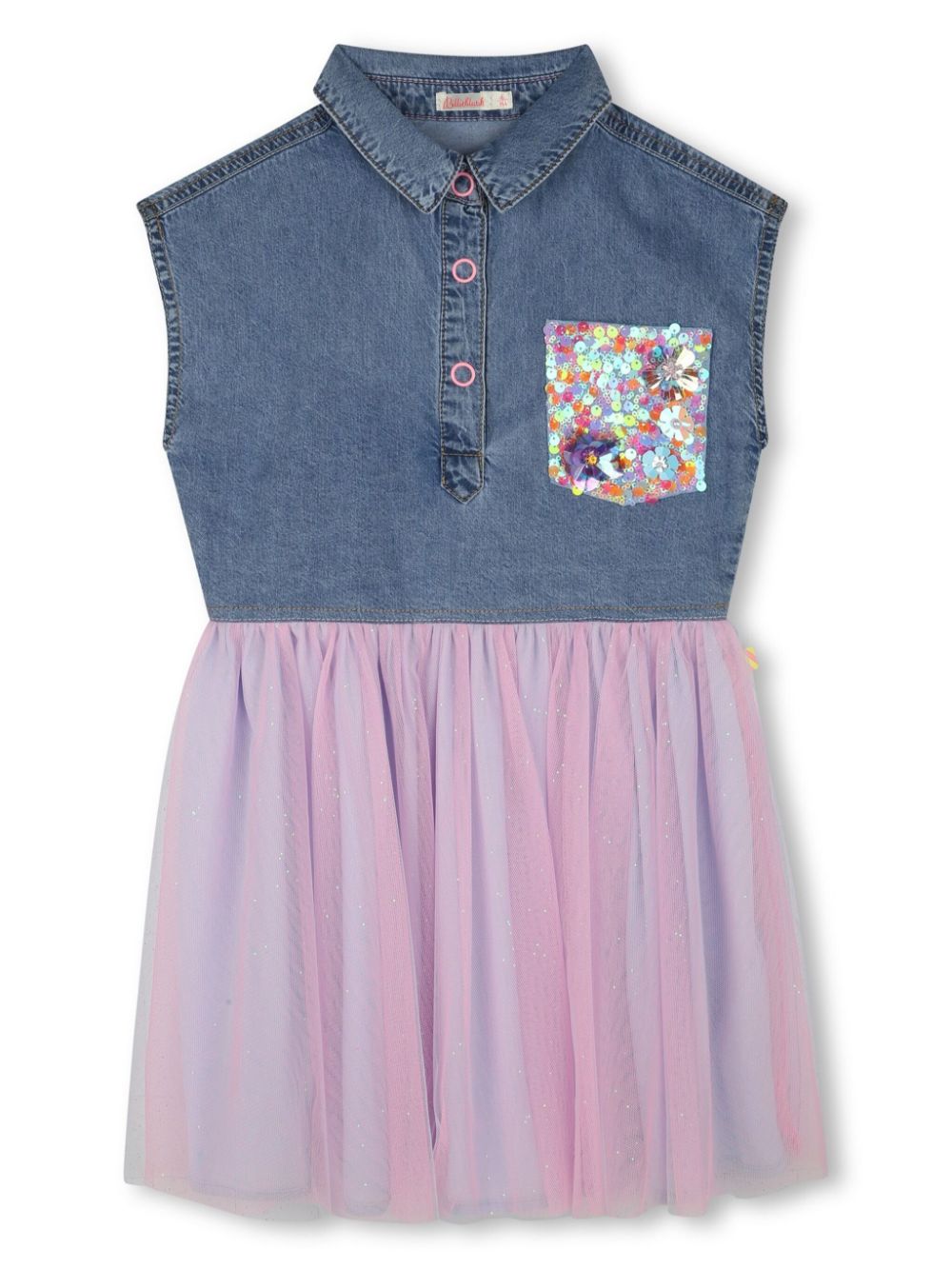 Abito denim per bambina Billieblush indaco con gonna plissettata - Rubino Kids