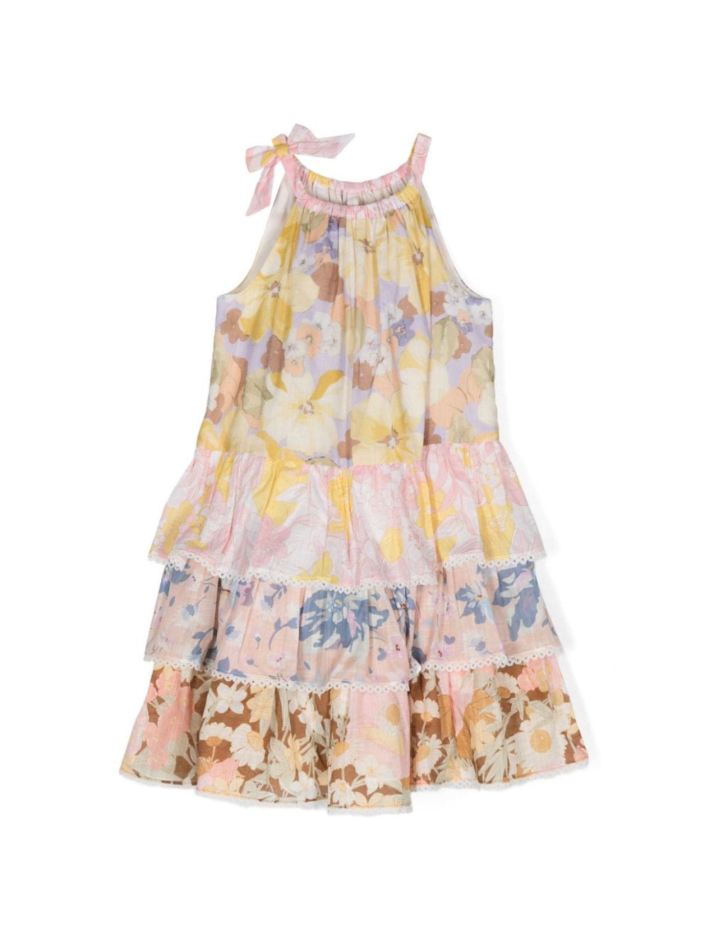 Abito in cotone a strati floreale per bambina ZIMMERMANN Kids giallo con scollo all'americana - Rubino Kids