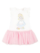 Abito in cotone per neonata Monnalisa bianco con stampa Alice - Rubino Kids