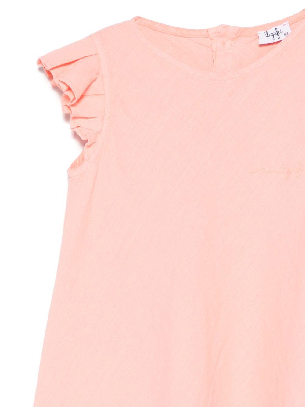 Abito in lino per bambina Il Gufo rosa con ruches - Rubino Kids