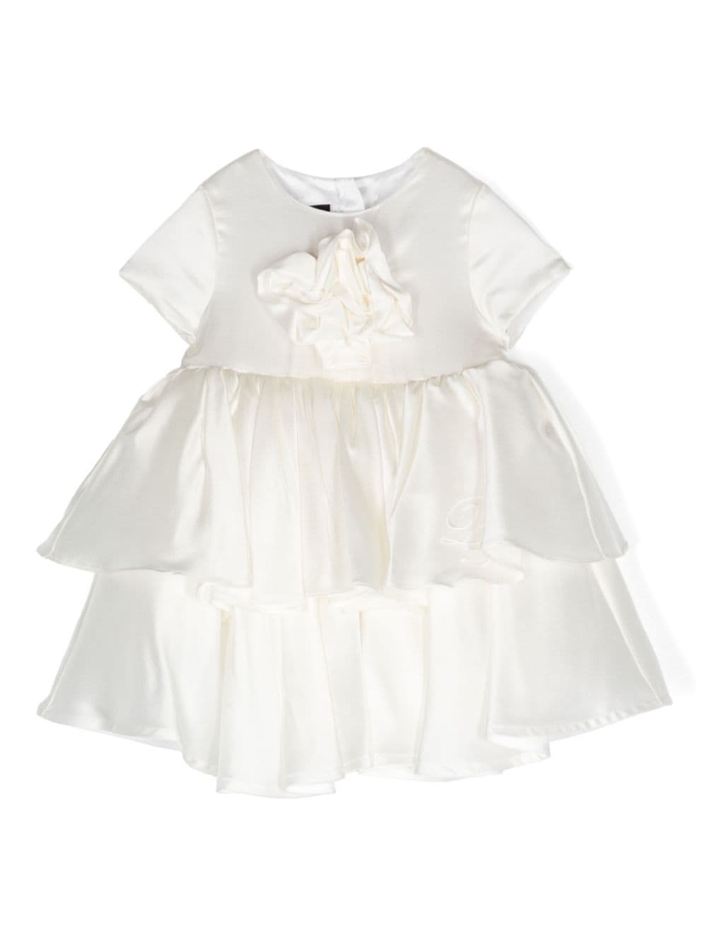 Abito in raso con applicazioni floreali per neonato Balmain Kids bianco con scollo tondo - Rubino Kids