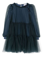 Abito in tulle a strati per bambina Monnalisa blu con collo a balze - Rubino Kids