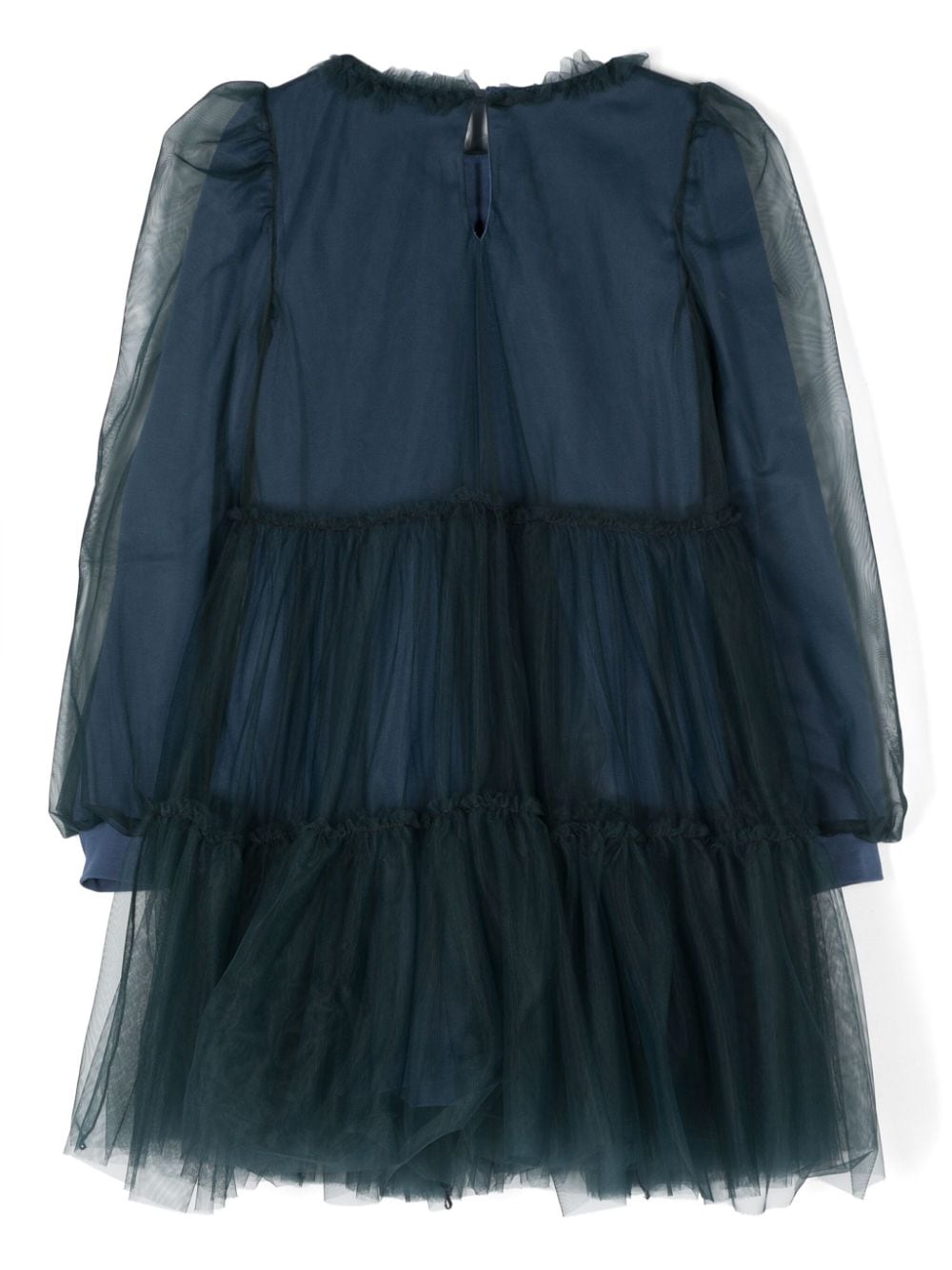 Abito in tulle a strati per bambina Monnalisa blu con collo a balze - Rubino Kids