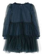 Abito in tulle a strati per bambina Monnalisa blu con collo a balze - Rubino Kids