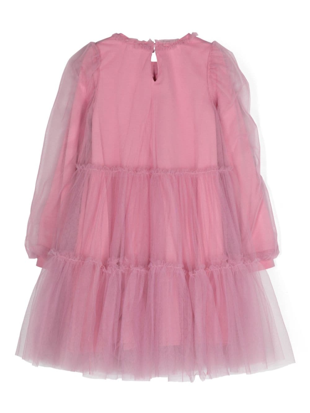 Abito midi con arricciature per bambina Monnalisa rosa con rete in tulle - Rubino Kids