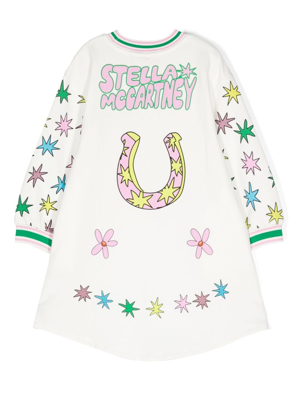 Abito modello felpa per bambina Stella McCartney Kids Bright Stars bianco con stampa grafica sulle maniche - Rubino Kids