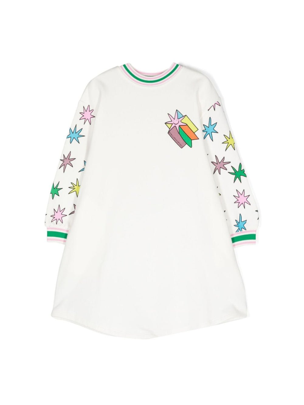 Abito modello felpa per bambina Stella McCartney Kids Bright Stars bianco con stampa grafica sulle maniche - Rubino Kids