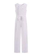 Abito modello tuta per bambina Monnalisa bianca con ruches e cintura - Rubino Kids